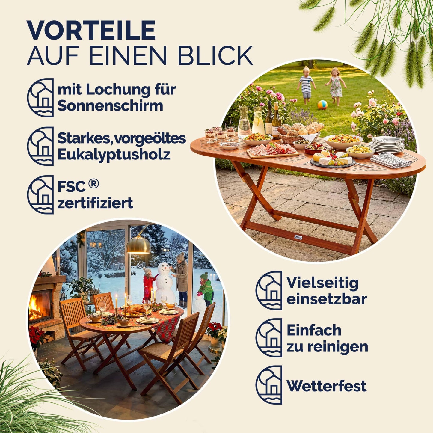 Casaria Klapptisch Garten 160x85 cm FSC Holz Tisch