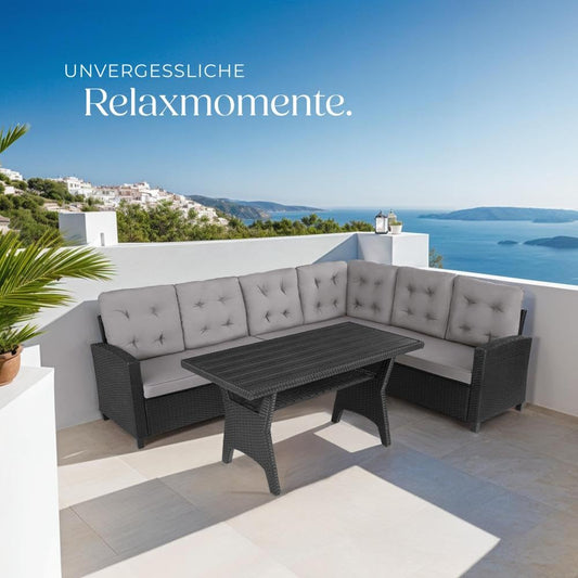 tectake Outdoor Eckbank Lounge Set Gartenbank Schwarz