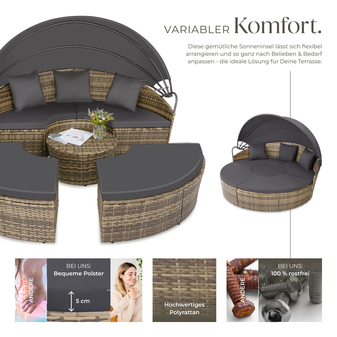 tectake Lounge Sonneninsel Outdoor Wetterfest Balkon