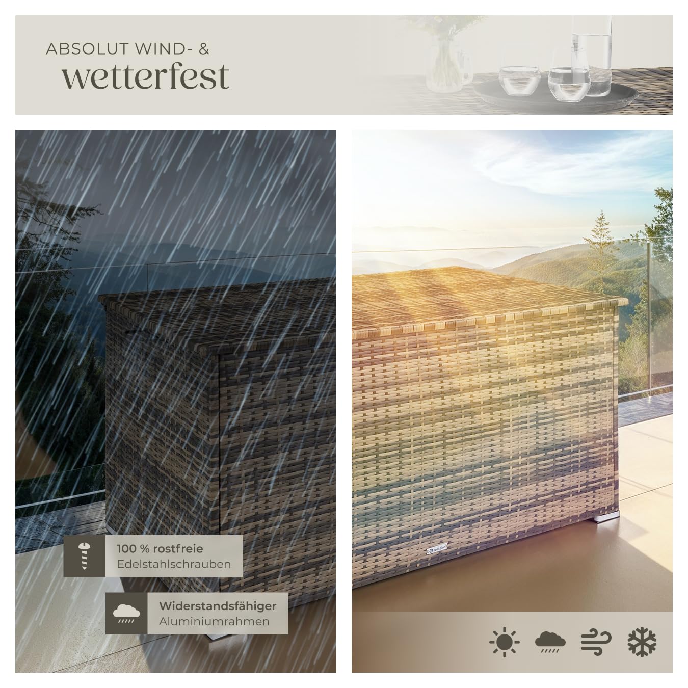 tectake Auflagenbox 750L Wetterfest mit Deckel Gartenbox