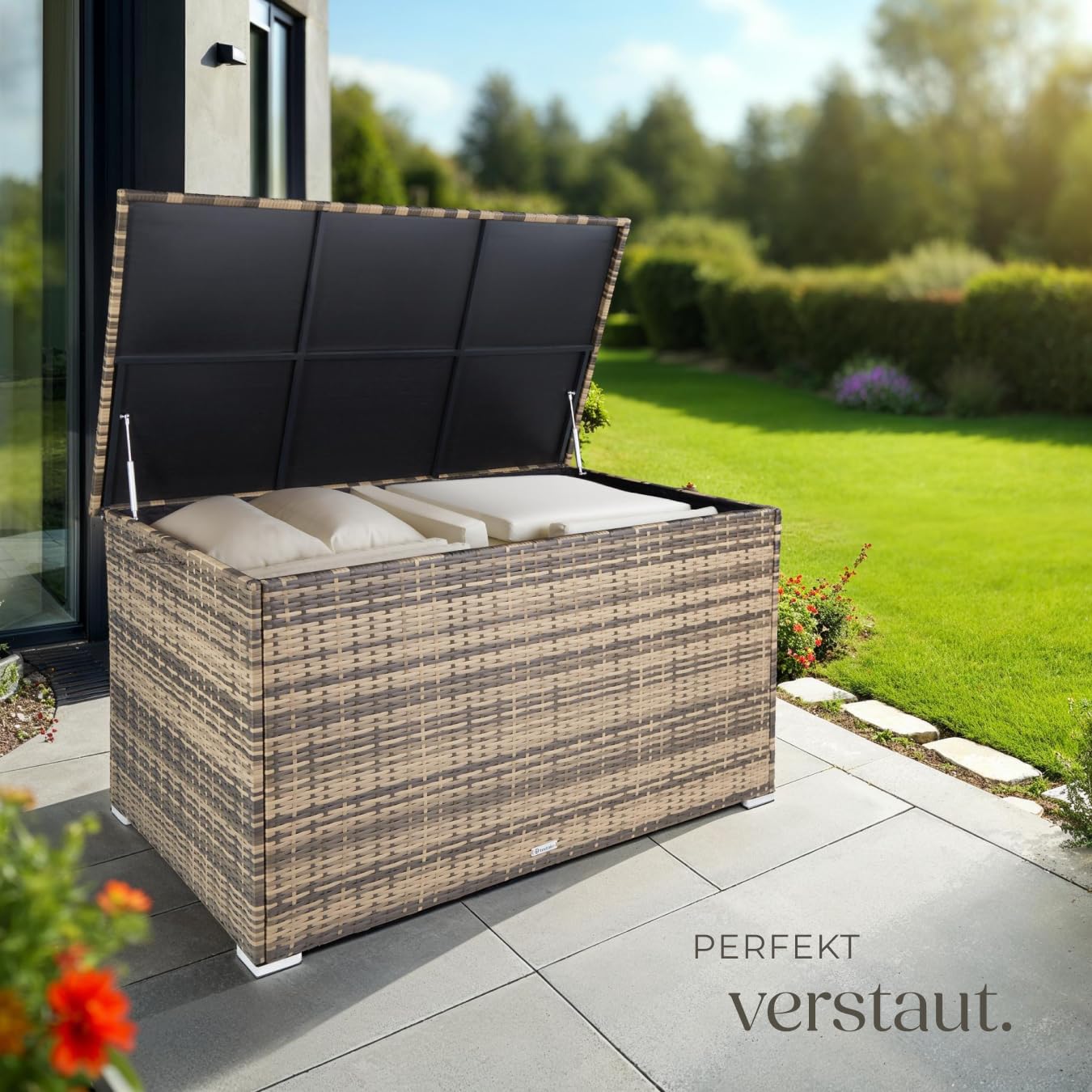 tectake Auflagenbox 750L Wetterfest mit Deckel Gartenbox