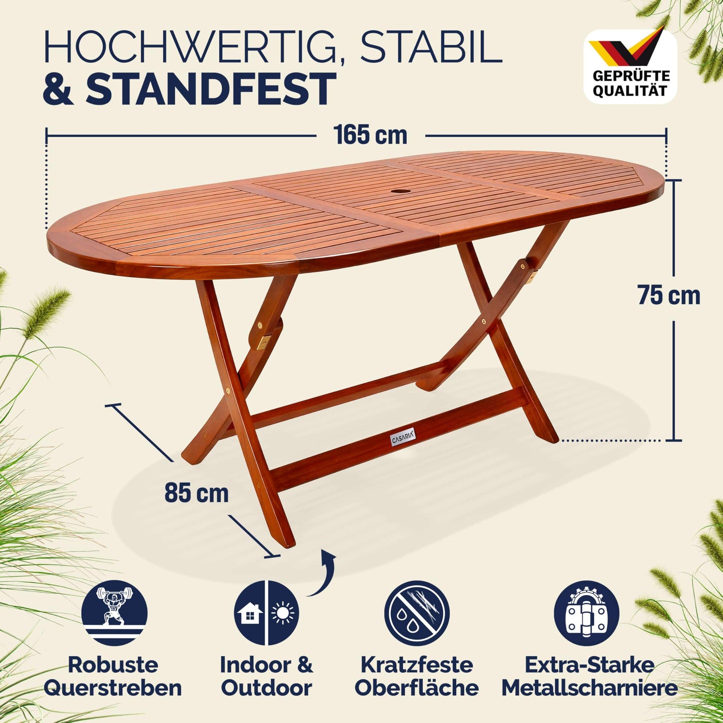 Casaria Klapptisch Garten 160x85 cm FSC Holz Tisch