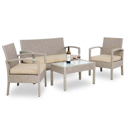 Casaria Outdoor Lounge Set 4 Personen mit Tisch Creme