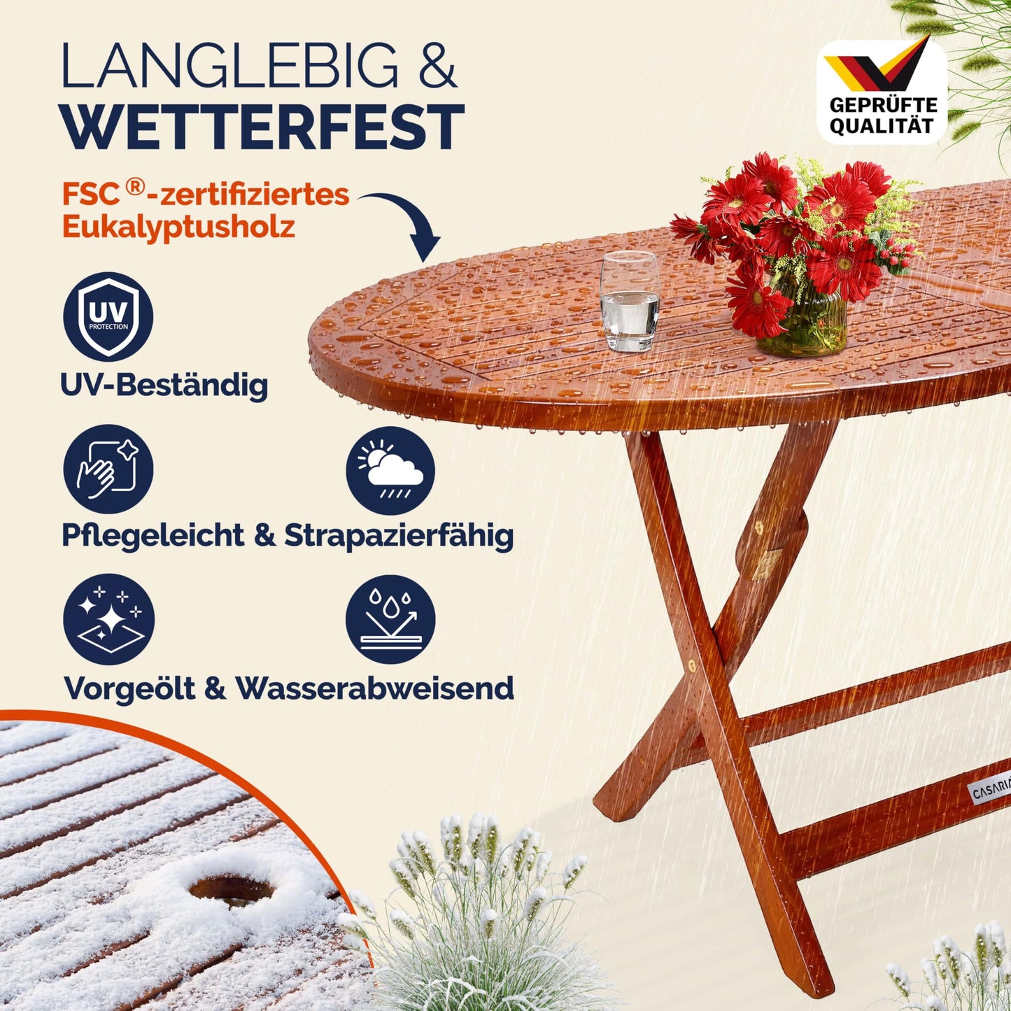 Casaria Klapptisch Garten 160x85 cm FSC Holz Tisch